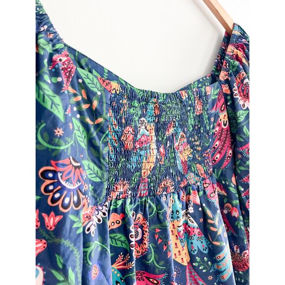 FARM Rio | Tropical Birds Blouse Navy Blue Multi | Sz S | Tropical Bold Vibrant - Picture 7 of 11